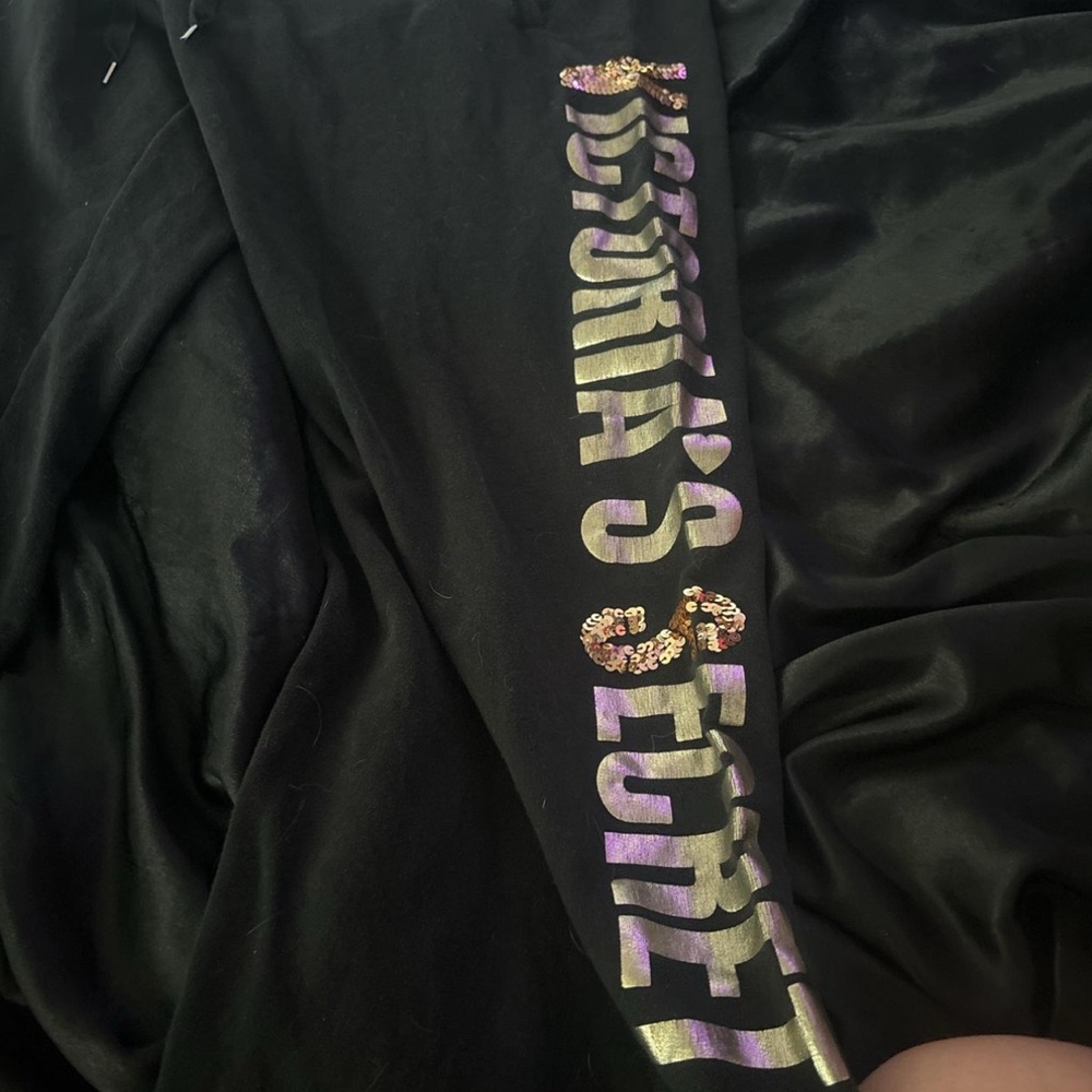 PINK Victoria's Secret Black Pants with Gold Logo